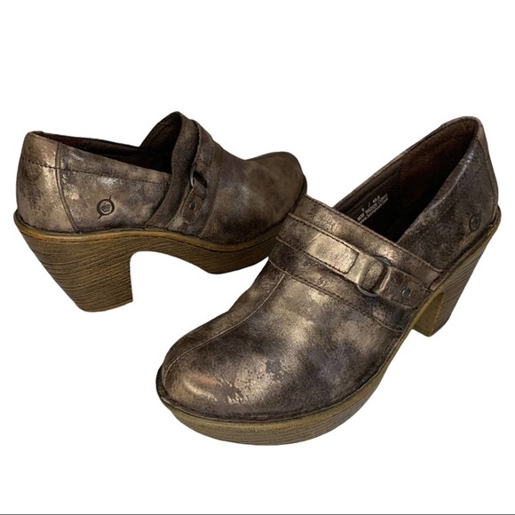 Born Shoes - Born Haddon Metallic Bronze Distressed Leather Heeled  Clogs Womens Size 9